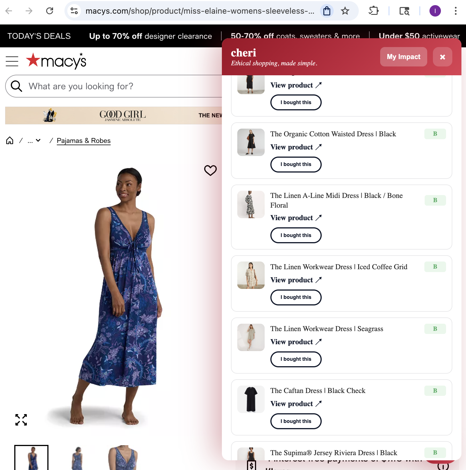 Cheri showing similar products from better brands